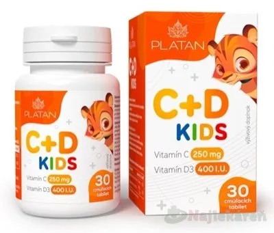Platan Vitamín C + Vitamín D 30 cmúľacích tabliet