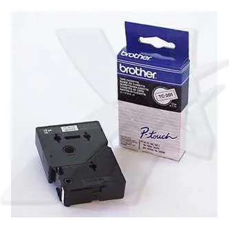 Brother originál páska do tlačiarne štítkov, Brother, TC-201, černý tlač/biely podklad, laminovaná, 7.7m, 12mm