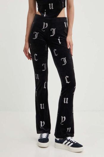 Velúrové tepláky Juicy Couture BRIAH AO DIAMANTE TROUSERS čierna farba, vzorované, JCMBJ224253