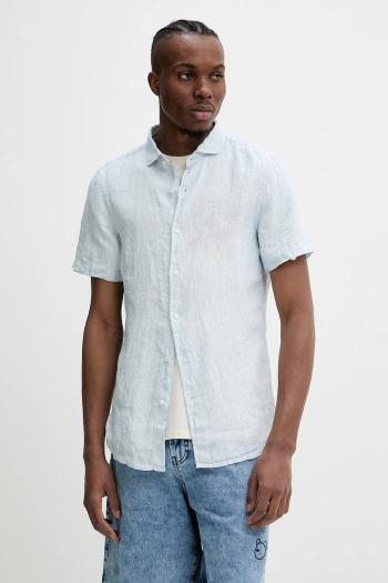 Ľanová košeľa Superdry pánska, regular, s talianskym golierom, M4010937A-F5Q