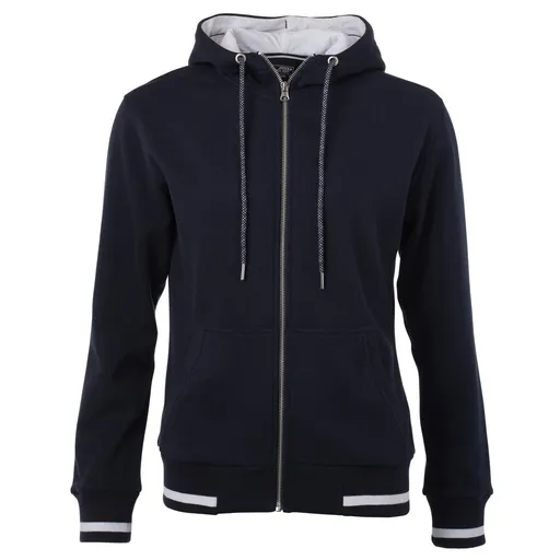 James & Nicholson (Daiber) Dámska mikina na zips s kapucňou Club JN775 - Tmavomodrá / biela | L