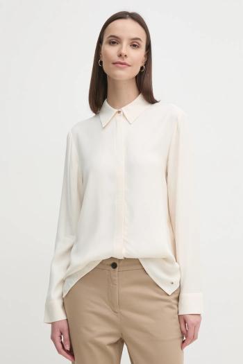 Košeľa Tommy Hilfiger dámska, béžová farba, voľný strih, s klasickým golierom, WW0WW44045