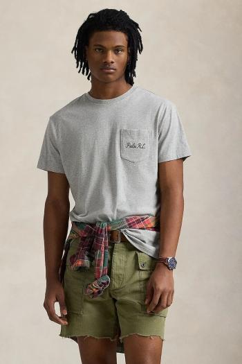 Bavlnené tričko Polo Ralph Lauren pánske, šedá farba, s potlačou, 710961125