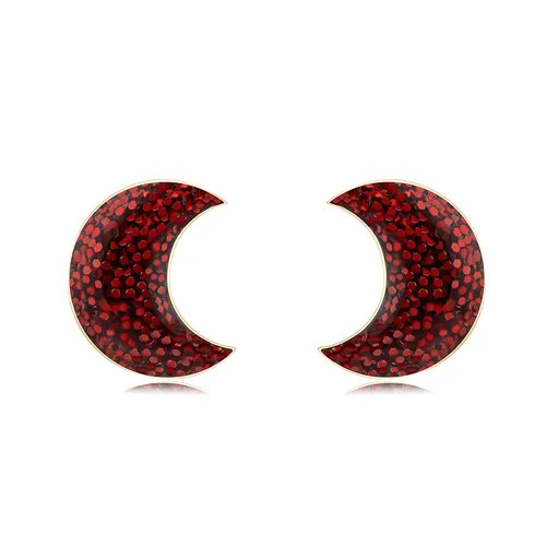 Náušničky v žltom 9K zlate - mesiac, červené glitre v čírej glazúre