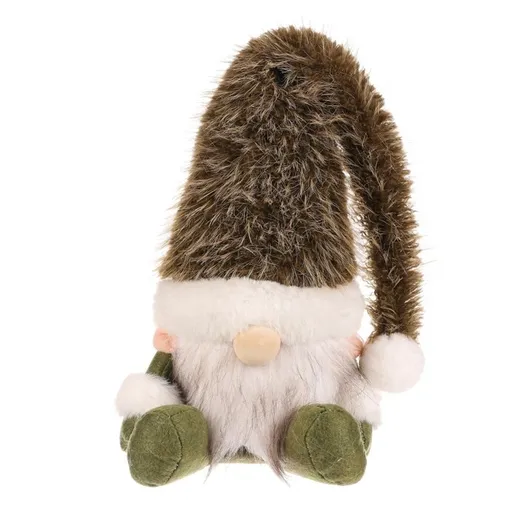 Vianočná dekorácia Škriatok sediaci, v. 20 cm, zelená/biela, 20 CM