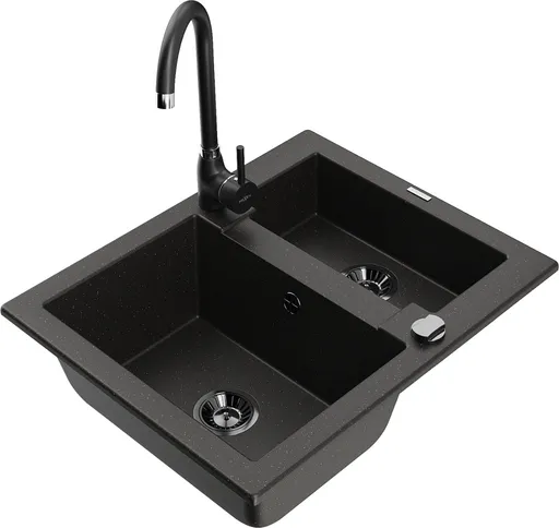 MEXEN/S MEXEN/S - Carlos granitový drez 1.5 vrátane batérie Telma, čierna/zlatá metalik 6518-75-670200-70-B