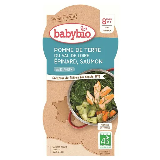 BABYBIO menu zemiaky so špenátom, lososom a ryžou 2x200 g