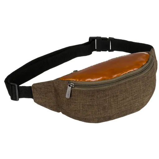 Praktická kapsička z polyesteru v zeleno-hnedej farbe s vreckom