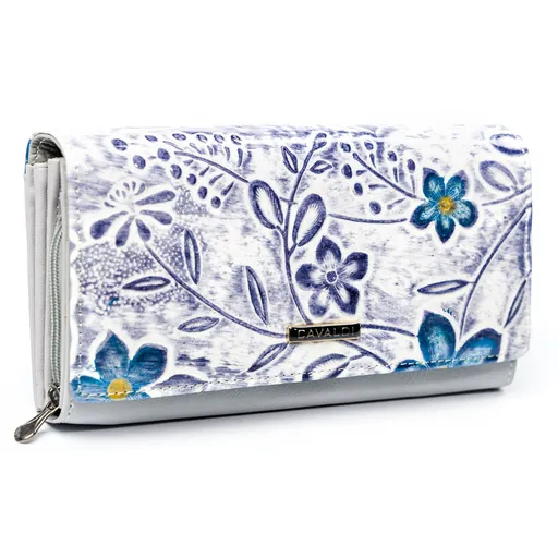 Dámska peňaženka s kvetmi z prírodnej a ekologickej kože, zapínaná na sponu a patentku - 4U Cavaldi