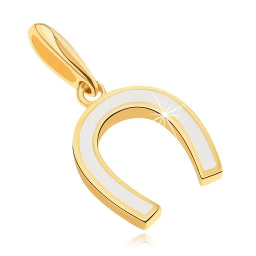 Prívesok v žltom zlate 585 - podkovička zdobená bielou glazúrou