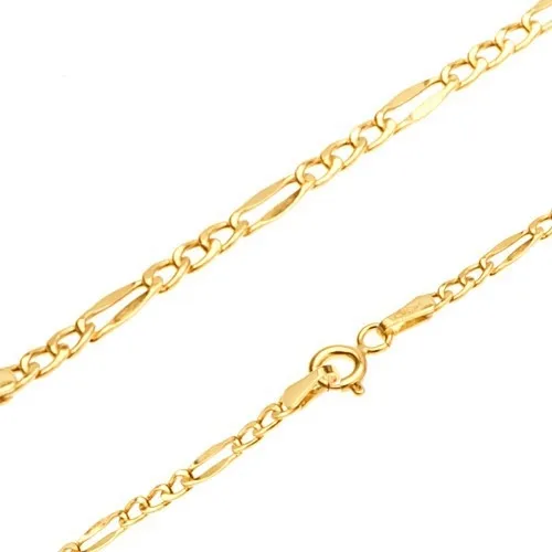 Zlatý náramok 585, tri oválne očká, jeden podlhovastý článok, 220 mm