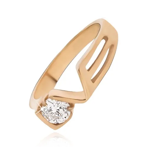 Prsteň zlatej farby z ocele s čírym zirkónom, LOVE - Veľkosť: 52 mm