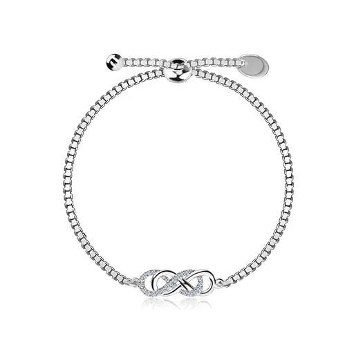Nastaviteľný strieborný 925 náramok - prepletený hladký a zirkónový symbol nekonečna