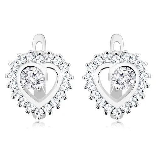 Strieborné 925 náušnice - ligotavý obrys srdiečka, okrúhly číry zirkón uprostred