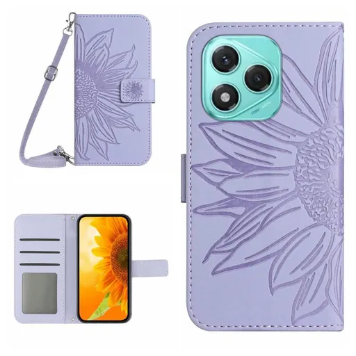 ART SUNFLOWER Peňaženkový obal so šnúrkou pre Honor 400 Lite fialový