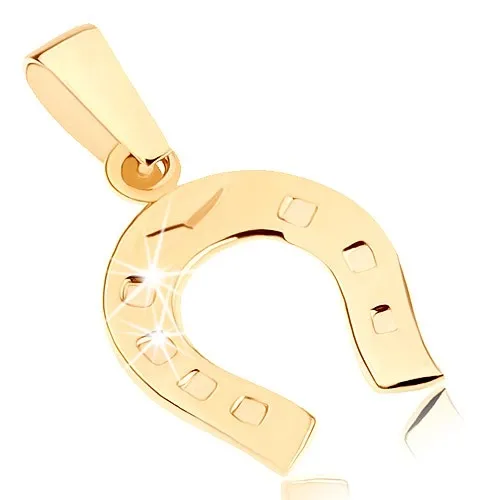 Zlatý prívesok 375 - ligotavá podkovička pre šťastie, gravírované bodky