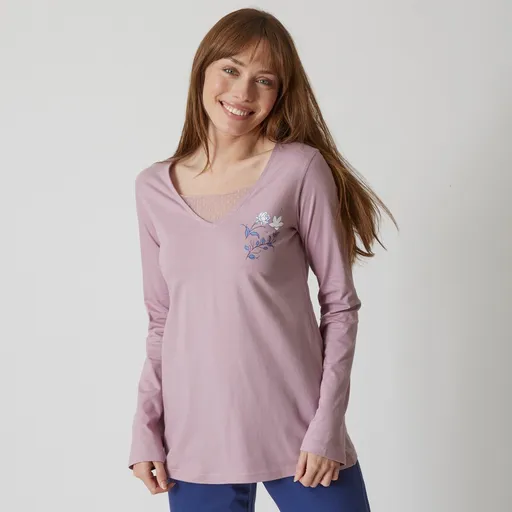 Pyžamové tričko s dlhými rukávmi a potlačou kvetín