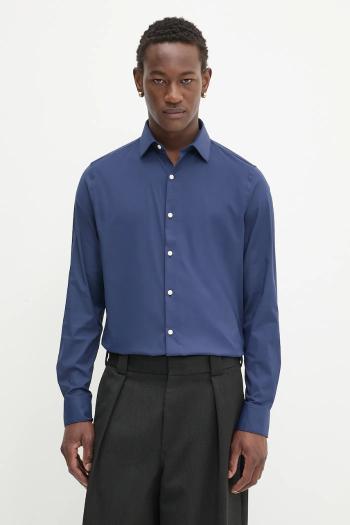 Košeľa Calvin Klein tmavomodrá farba, slim, s klasickým golierom, LV019EU025