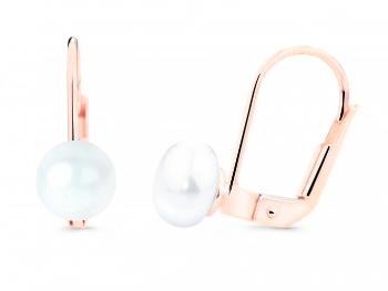 Cutie Jewellery Elegantné visiace náušnice z ružového zlata s perlou Z8002-55-C4-X-4