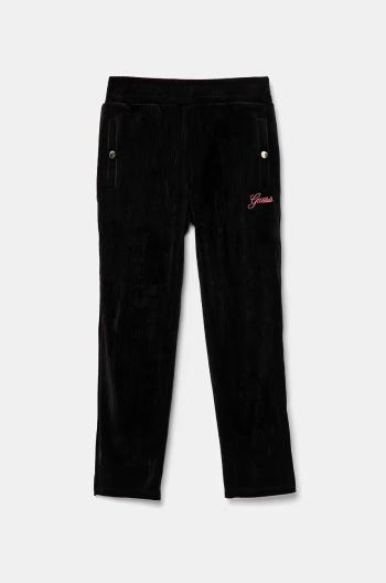 Detské velúrové tepláky Guess čierna farba, jednofarebné, J4BQ13 KCH92