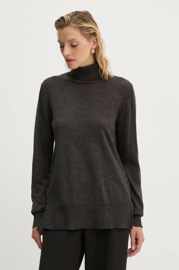 Vlnený sveter Bruuns Bazaar CharleneBBRoll Neck knit dámsky, hnedá farba, tenký, s rolákom, BBW4181