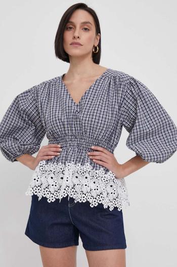 Blúzka Barbour dámska, tmavomodrá farba, vzorovaná, LSH1598