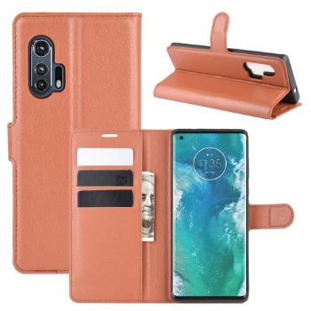 LITCHI Peňaženkový kryt Motorola Edge Plus hnedý