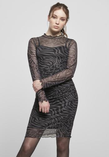 Urban Classics Ladies AOP Double Layer Dress asphalt/black - S