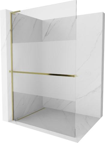MEXEN/S - Kioto+ L Sprchová zástena WALK-IN s poličkou a držiakom uterákov 100 x 200, transparent/dekor, zlatá 800-100-123-50-35