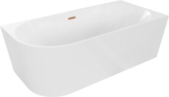 MEXEN/S - Mia voľne stojaca rohová vaňa pravá 180 x 80, biela, sifón a prepad meď kartáčovaná 52691808000P-65