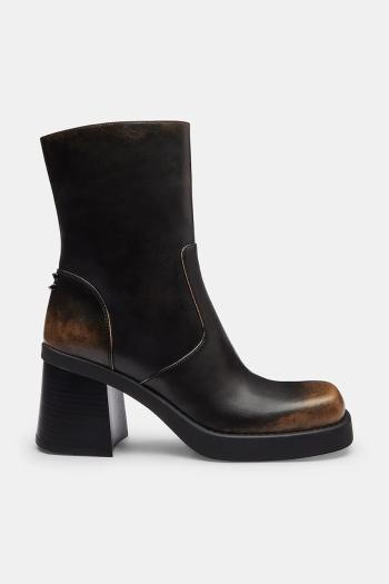 Kožené členkové topánky Coach Sculpted C Loved Leather Bootie čierna farba, na podpätku, jemne zateplené, CBO46