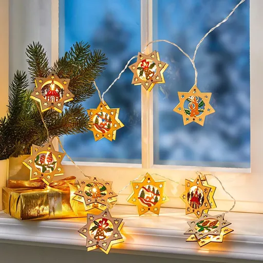 Die moderne Hausfrau LED Světelný řetěz Dřevěné hvězdy