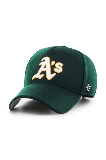 Šiltovka s prímesou vlny 47 brand MLB Oakland Athletics zelená farba, s nášivkou, B-CHSMD18WIS-DG