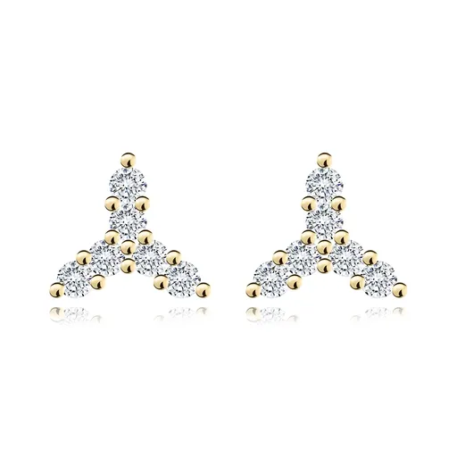 Puzetové náušnice zo žltého 9K zlata - listy v tvare zrnka, zirkóny