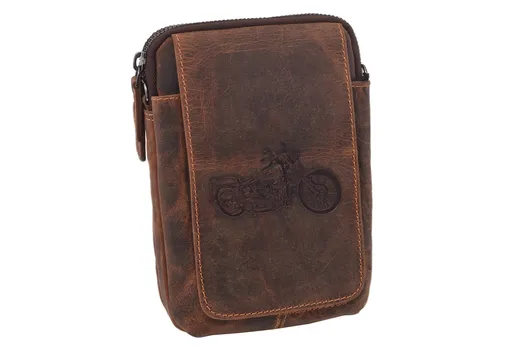 Kožené puzdro na opasok tmavohnedé embos motorka 250887