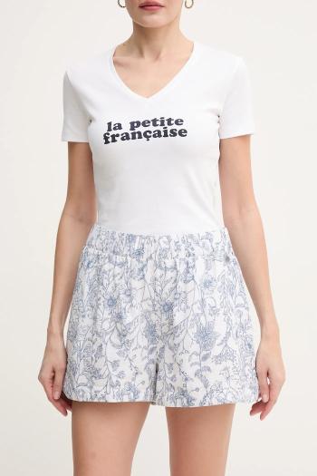 Ľanové šortky Pepe Jeans DARCY dámske, biela farba, vzorované, vysoký pás, PL801157