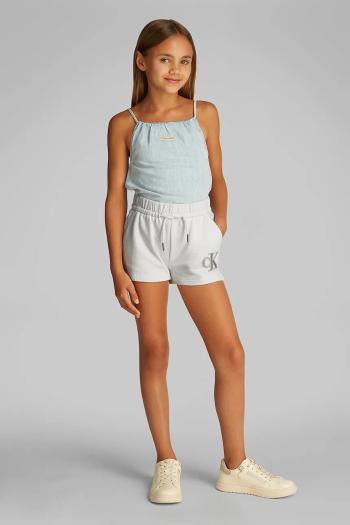 Detské bavlnené šortky Calvin Klein Jeans biela farba, s potlačou, nastaviteľný pás IG0IG02959