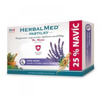 HERBALMED Pastilky šalvia, ženšeň 24 + 6 pastiliek ZDARMA