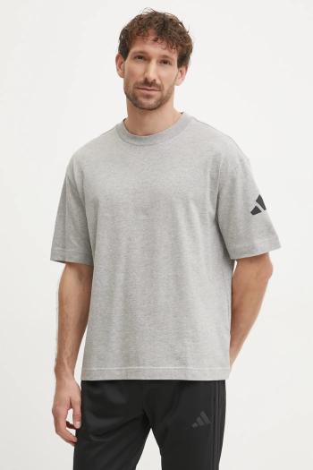 Bavlnené tričko adidas Essentials pánske, šedá farba, s potlačou, JF3618