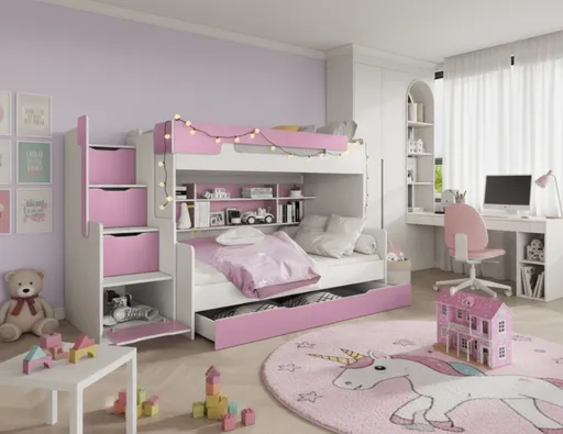 ArtBed Detská poschodová posteľ s roštom HARRY | biela/ružová 120 x 200 cm