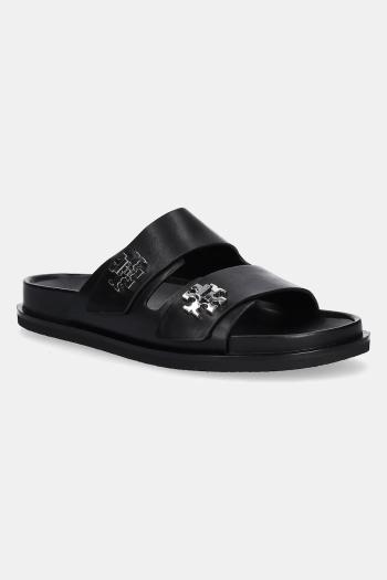 Kožené šľapky Tory Burch T Lock Sport Slide čierna farba, 175640-006