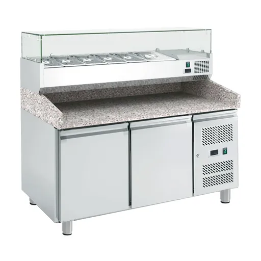 Dvojdverový pizza-stôl vitrínou 7 x GN1/4