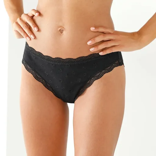 Súprava 3 strečových midi nohavičiek s vyšším pásom, bavlna a čipka