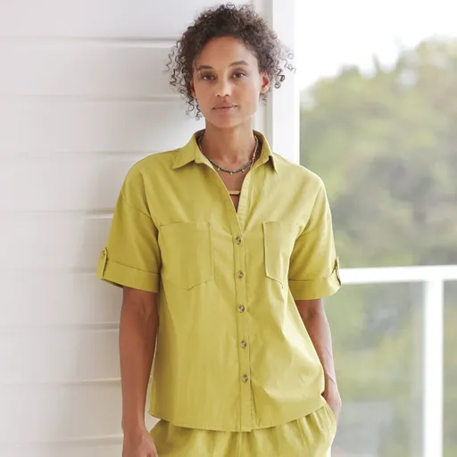 Košeľa s krátkymi rukávmi, zo zmesi bavlny a ľanu