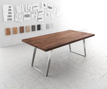 Jedálenský stôl Edge 200x100 XL akáciová hnedá nerezová oceľ hranatý