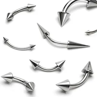 Piercing do obočia z ocele - dva lesklé špicaté hroty - Rozmer: 1,2 mm x 12 mm x 3x3 mm