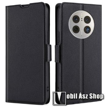 SLIM WALLET notesz / mappa tok - FEKETE - oldalra nyíló, asztali tartó funkciós, bankkártyatartó, szilikon belsővel, mágneses záródás - HUAWEI Mate 50 Pro