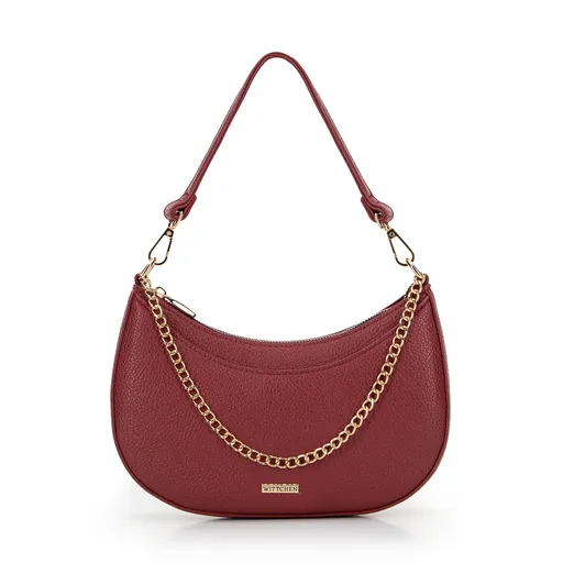 Damska torebka bagietka z łańcuszkiem bordowa 29-4Y-602-3