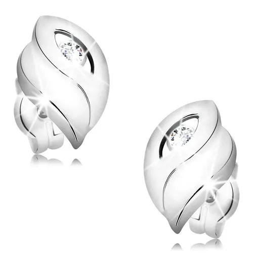 Náušnice z bieleho 14K zlata - dve slzičky a výrez so zirkónom, puzetky