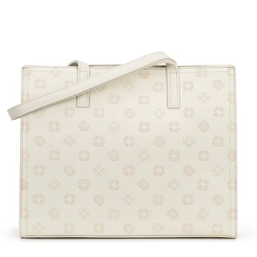 Dámska nákupná kabelka z ekokože s reliéfnym podpisom, krémová 101-4Y-P04-0